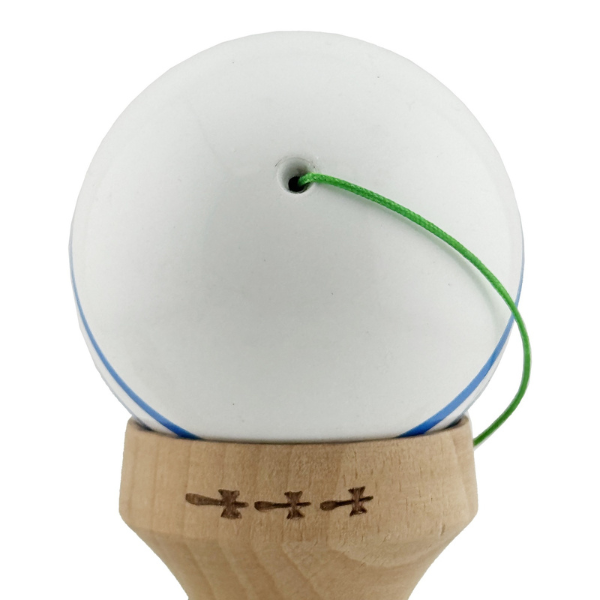 "Kendama Flippy X Original", profesională, rulment metalic, ața 62/65 cm, ultra aderent, cupe mari, King Size 7.5 х 6 х 18 cm, alb-albastru
