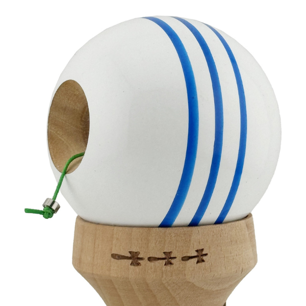 "Kendama Flippy X Original", profesională, rulment metalic, ața 62/65 cm, ultra aderent, cupe mari, King Size 7.5 х 6 х 18 cm, alb-albastru