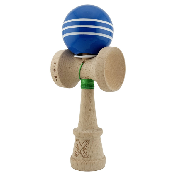 "Kendama Flippy X Original", profesională, rulment metalic, ața 62/65 cm, ultra aderent, cupe mari, King Size 7.5 х 6 х 18 cm, albastru-alb