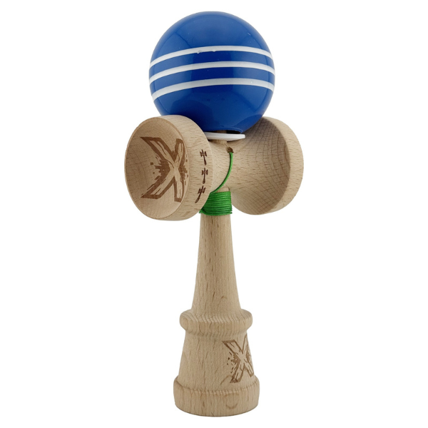 "Kendama Flippy X Original", profesională, rulment metalic, ața 62/65 cm, ultra aderent, cupe mari, King Size 7.5 х 6 х 18 cm, albastru-alb