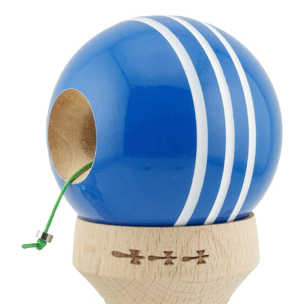 "Kendama Flippy X Original", profesională, rulment metalic, ața 62/65 cm, ultra aderent, cupe mari, King Size 7.5 х 6 х 18 cm, albastru-alb