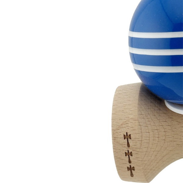 "Kendama Flippy X Original", profesională, rulment metalic, ața 62/65 cm, ultra aderent, cupe mari, King Size 7.5 х 6 х 18 cm, albastru-alb
