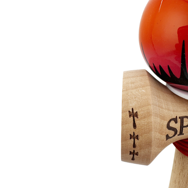 «Kendama Super Sticky X Original», rulment metalic, ața 62/65 cm, King size 7.5 x 6 x 18 cm, "Păianjen" roșie