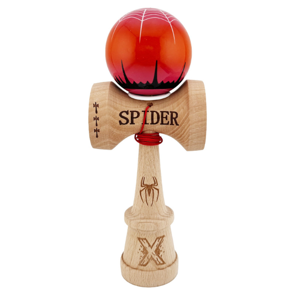 «Kendama Super Sticky X Original», rulment metalic, ața 62/65 cm, King size 7.5 x 6 x 18 cm, "Păianjen" roșie