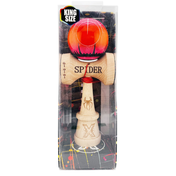 «Kendama Super Sticky X Original», rulment metalic, ața 62/65 cm, King size 7.5 x 6 x 18 cm, "Păianjen" roșie