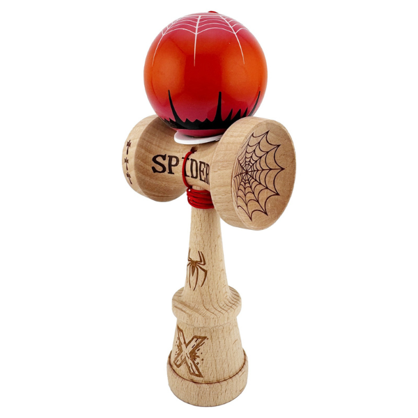 «Kendama Super Sticky X Original», rulment metalic, ața 62/65 cm, King size 7.5 x 6 x 18 cm, "Păianjen" roșie