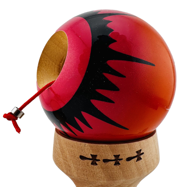 «Kendama Super Sticky X Original», rulment metalic, ața 62/65 cm, King size 7.5 x 6 x 18 cm, "Păianjen" roșie