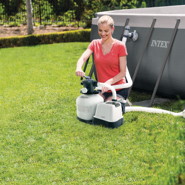 INTEX Pompă de filtrare cu nisip “Krystal Clear SX2100 Plus”, rezervor de nisip 23kg, capacitate 7900 L/h, cu Wi-Fi