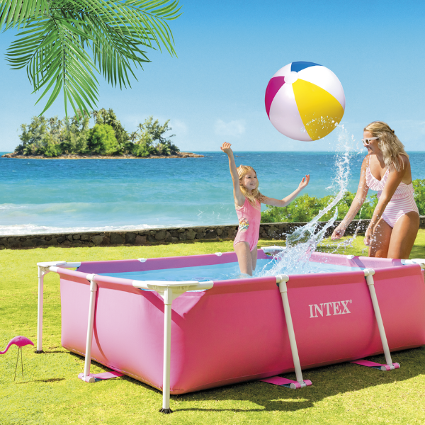 INTEX Бассейн RECTANGULAR FRAME 220х150х60см, 1622л, металлический каркас, розовый