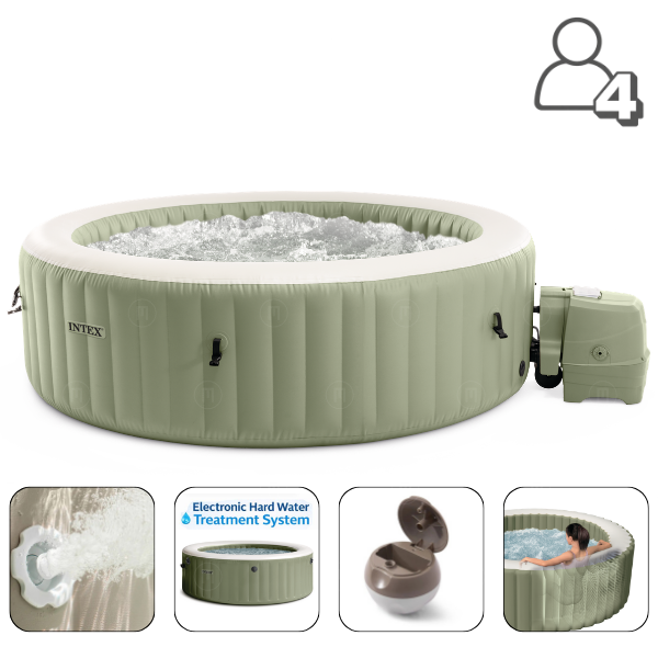INTEX Надувной СПА джакузи “Bubble Massage” 196х71см, 795Л, 4-х местный, оливковый