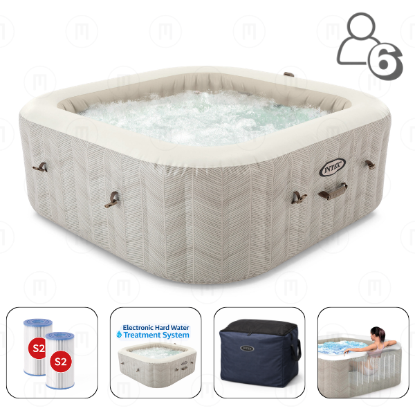 INTEX Надувной СПА джакузи “Chevron Deluxe Square Bubble” 193х71см, 1098Л, 6-и местный