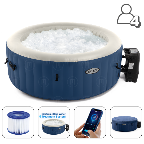 INTEX Надувной СПА джакузи “PureSpa Bubble Blue” 180х66см, 677Л, 4-х местный