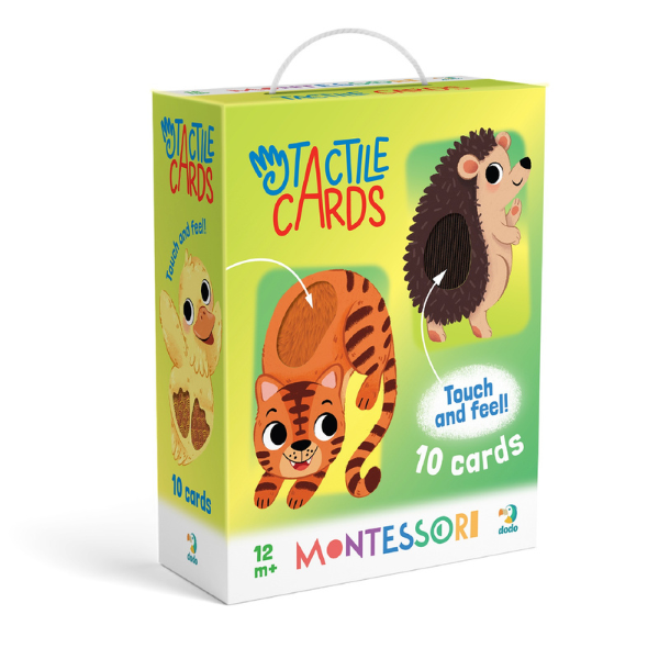 Set de carduri cu elemente tactile Montessori „Puii animalelor”