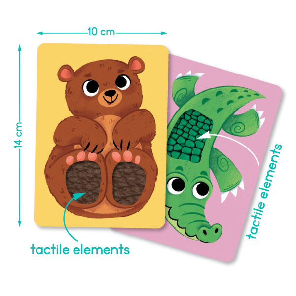 Set de carduri cu elemente tactile Montessori „Puii animalelor”
