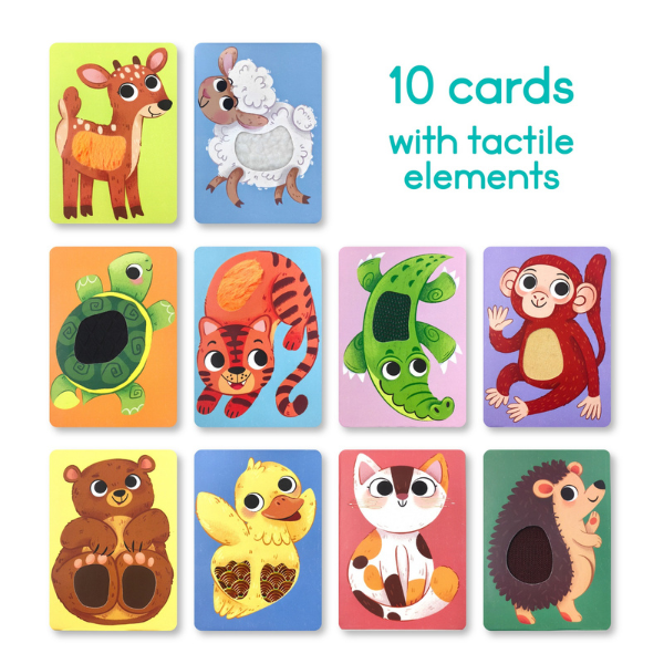 Set de carduri cu elemente tactile Montessori „Puii animalelor”