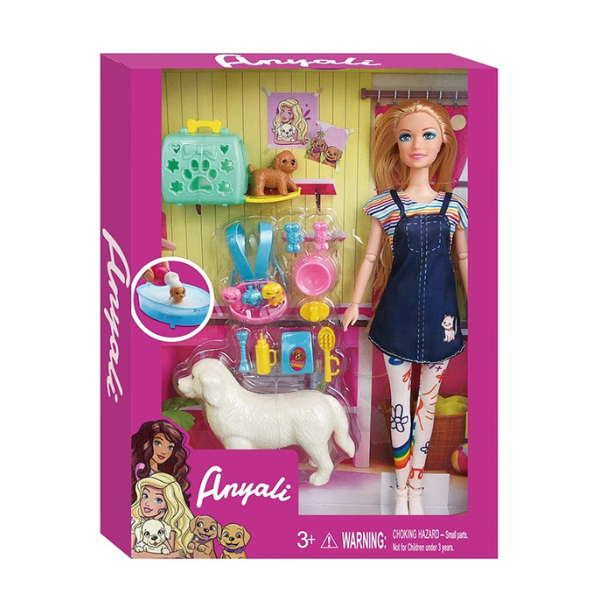 Игровой набор "Кукла с набором для домашних животных", в сарафане