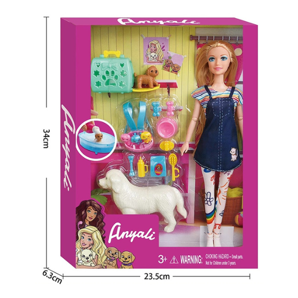 Игровой набор "Кукла с набором для домашних животных", в сарафане