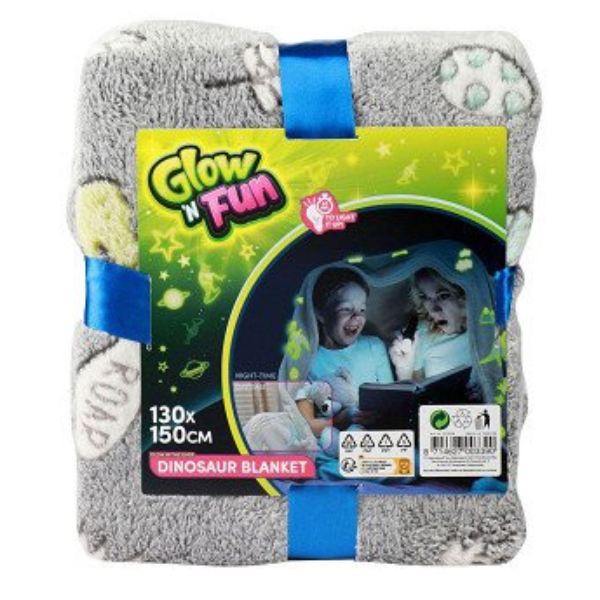 Pătură pentru copii care luminează în întuneric, cu dinozauri