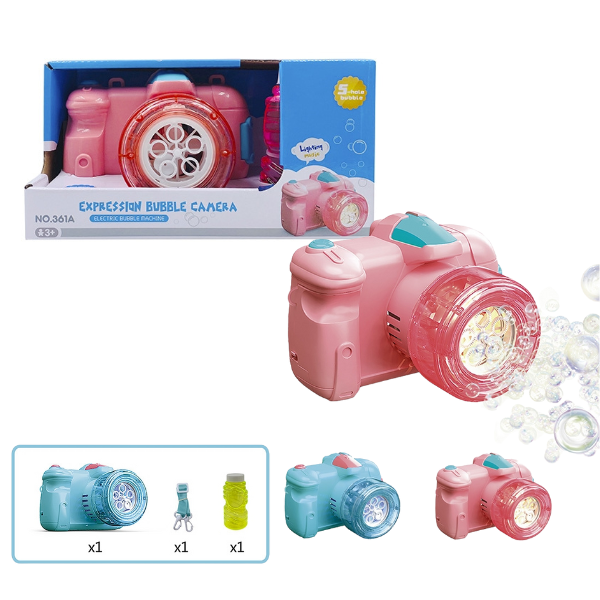 Mașinuță pentru suflat baloane de săpun "Cameră" (Albastru/Roz)