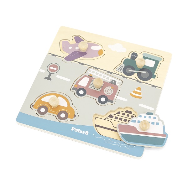 Puzzle din lemn cu buton “Transport