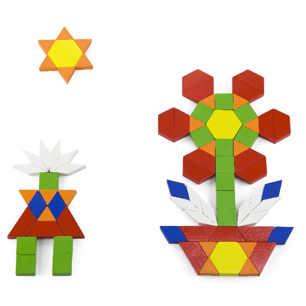 Set colorat de blocuri geometrice din lemn de 250 de piese