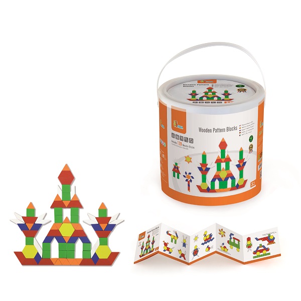 Set colorat de blocuri geometrice din lemn de 250 de piese