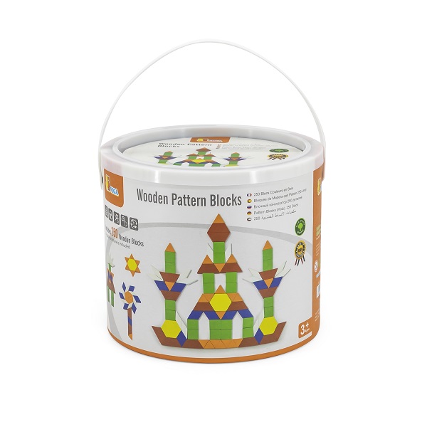 Set colorat de blocuri geometrice din lemn de 250 de piese