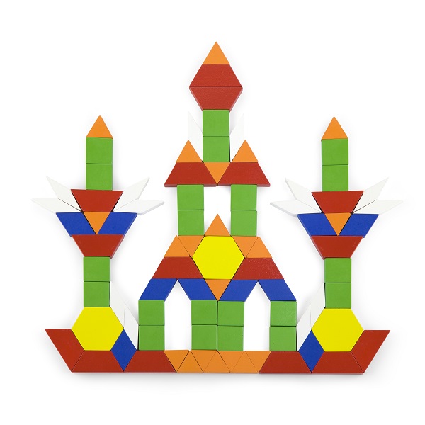 Set colorat de blocuri geometrice din lemn de 250 de piese
