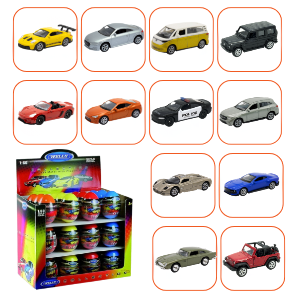 Коллекционные Металлические Машинки 1:60 WELLY, 12 моделей KINDER (25A)