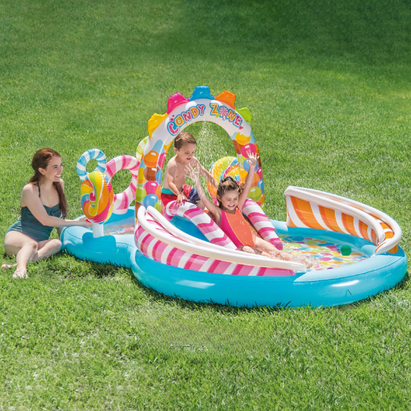 INTEX Детский Надувной Центр — бассейн с горкой карамель 295x191x130см, 206Л, 2+