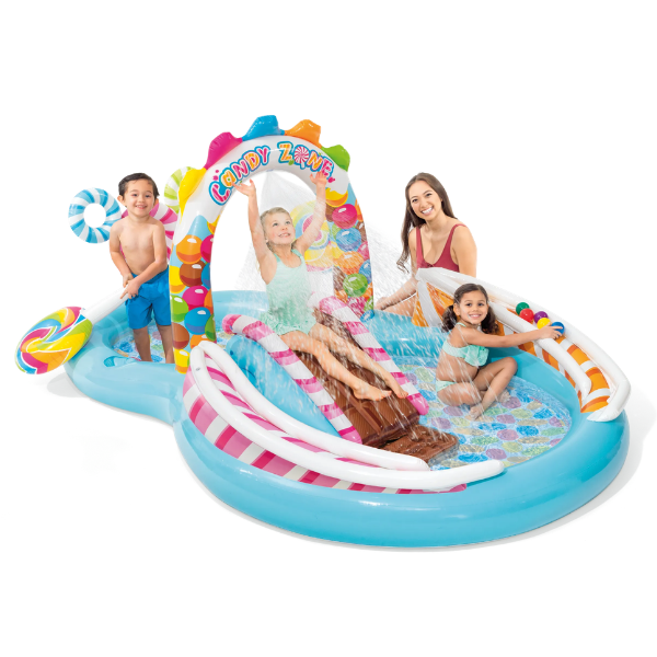 INTEX Детский Надувной Центр — бассейн с горкой карамель 295x191x130см, 206Л, 2+