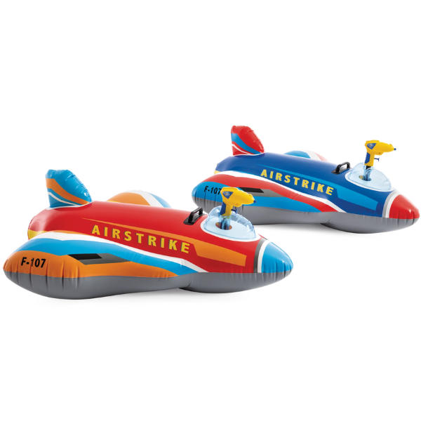 INTEX Plută-saltea gonflabilă “Avion de vânătoare cu pistol de apă” cu mâner, 112х91 cm, până la 40 kg, 3+, 2 culori