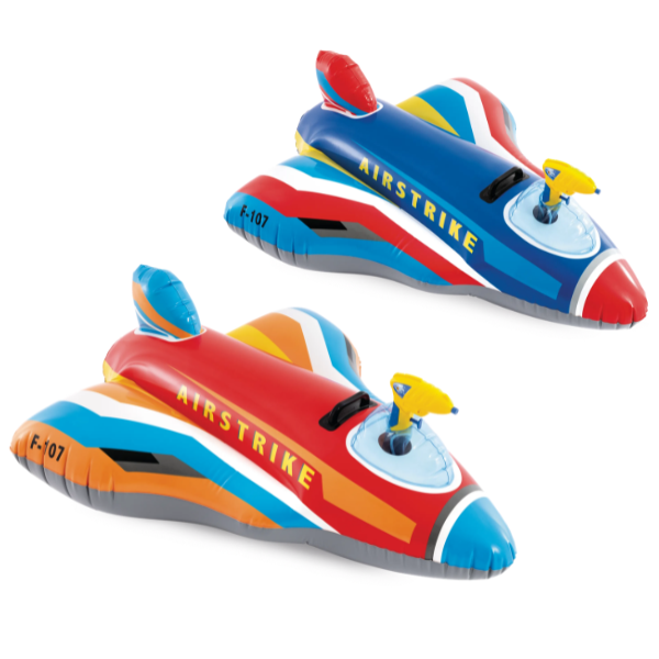 INTEX Plută-saltea gonflabilă “Avion de vânătoare cu pistol de apă” cu mâner, 112х91 cm, până la 40 kg, 3+, 2 culori