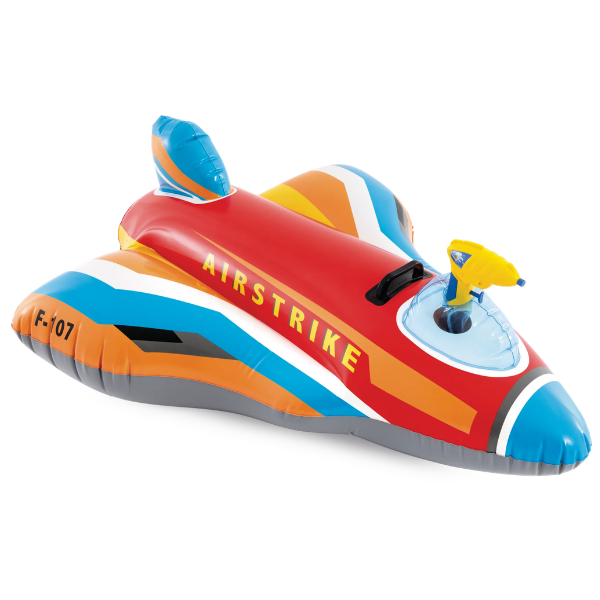 INTEX Plută-saltea gonflabilă “Avion de vânătoare cu pistol de apă” cu mâner, 112х91 cm, până la 40 kg, 3+, 2 culori