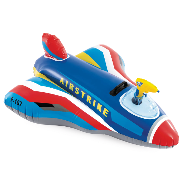 INTEX Plută-saltea gonflabilă “Avion de vânătoare cu pistol de apă” cu mâner, 112х91 cm, până la 40 kg, 3+, 2 culori