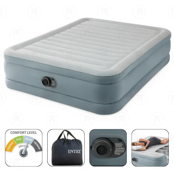 INTEX Надувная кровать "Velur Queen Premium Comfort" 152х203х46 см, встр.нас. 220В, до 272 кг