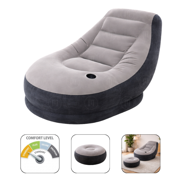 INTEX Надувное кресло с пуфом VELUR ULTRA LOUNGE (Chair &amp; Ottoman) 102x137x79 см / 64x28 см