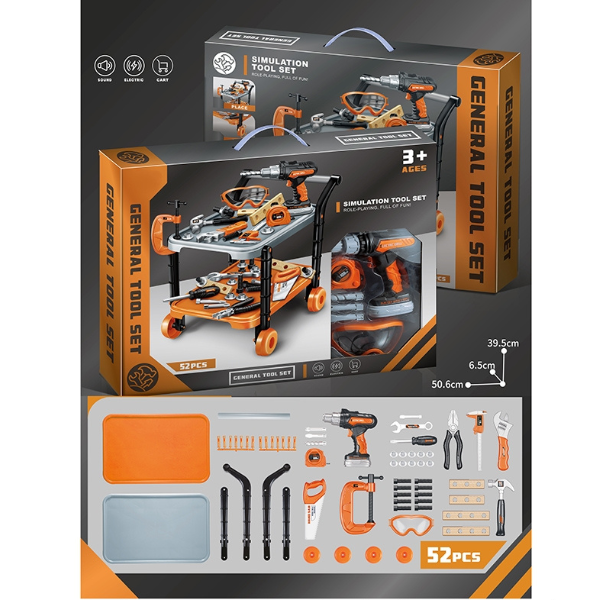 Set de joacă pentru copii „Tânărul constructor” – cu cărucior portabil pentru unelte