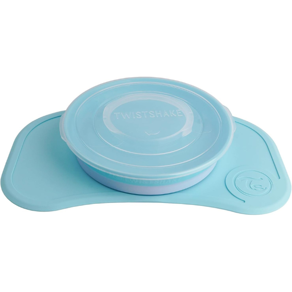 Set anti-alunecare cu farfurie Twistshake Click-Mat, albastru