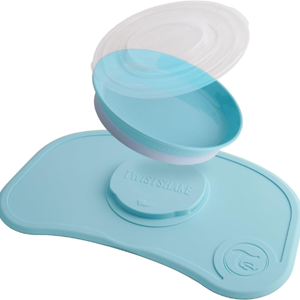 Set anti-alunecare cu farfurie Twistshake Click-Mat, albastru