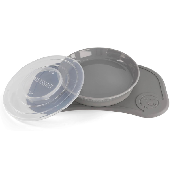 Set anti-alunecare cu farfurie Twistshake Click-Mat, gri