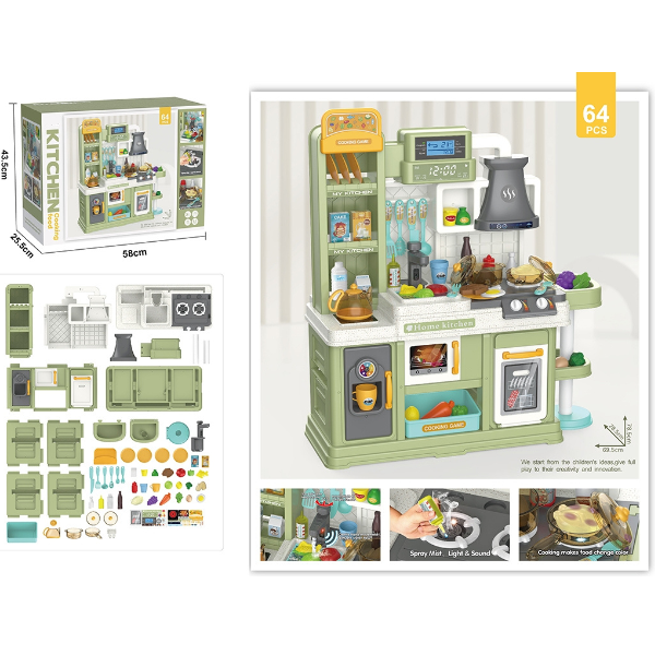 Set de joacă pentru copii „Micul chef” – bucătărie interactivă cu accesorii pentru gătit, 64 elem.