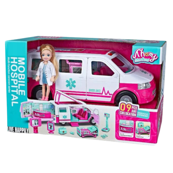 Setul de joc „Clinică Mobilă” cu păpușă și accesorii