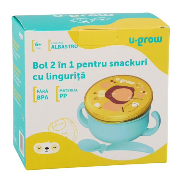 Bol 2 în 1 pentru snackuri cu linguriță, albastru