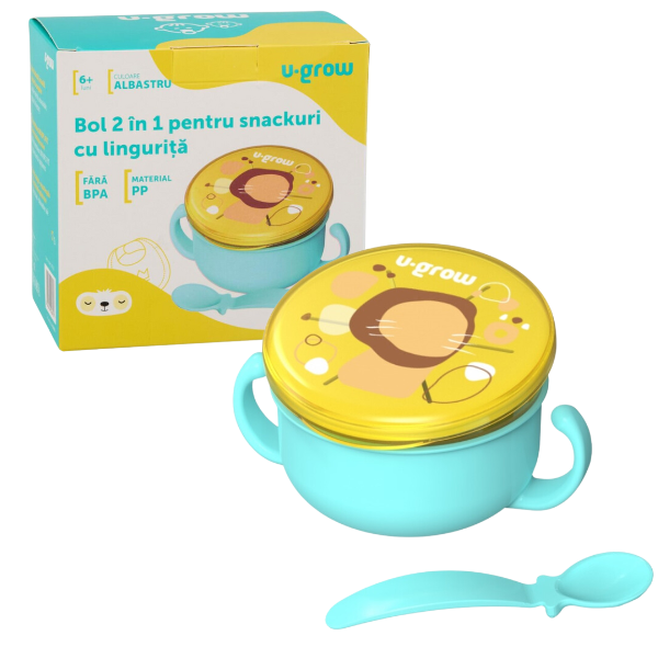 Bol 2 în 1 pentru snackuri cu linguriță, albastru