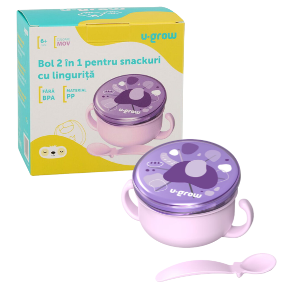 Bol 2 în 1 pentru snackuri cu linguriță, mov