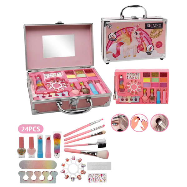 Set de machiaj în valiză roz cu unicorn