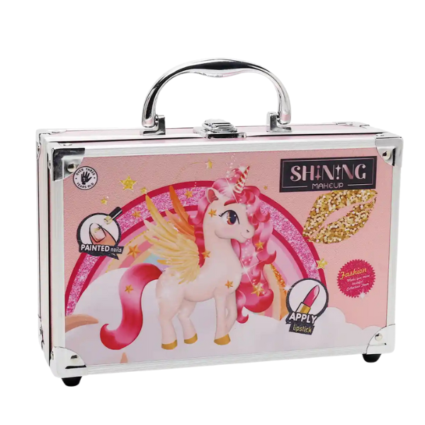 Set de machiaj în valiză roz cu unicorn