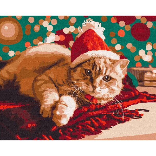 Pictură pe numere 40*50 cm (în cutie) – Pisicuță Santa