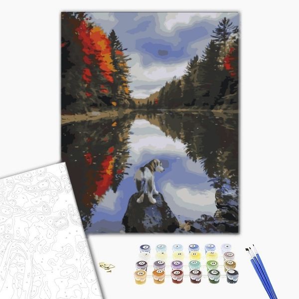 Pictură pe numere 40х50 cm (fără cutie) - Căţelul de lângă lac